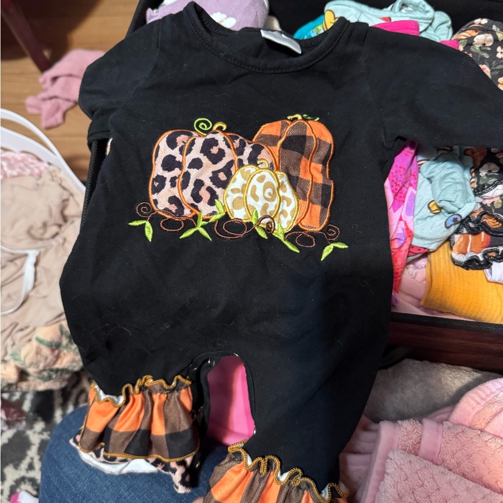 Black Pumpkin Romper with Orange Accents